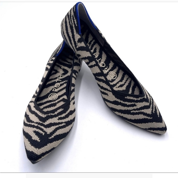 Rothy's The Point Flats Black Zebra Crossing Women's Size